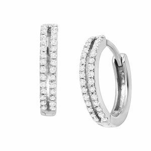 Womens 925 SS 1/4CT Diamond Huggie Hoop Earrings